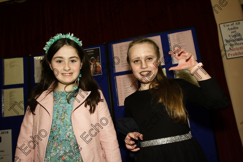 Feis24032018Sat72 
 72
Cliodhna Higgins and Amy Heffernan performed a scene from Lizzie Dripping.
 Speech and Drama Class: 312: Dramatic Duo 10 Years and Under Feis Maiti 92nd Festival held in Fr. Mathew Hall. EEjob 24/03/2018 Picture: Gerard Bonus