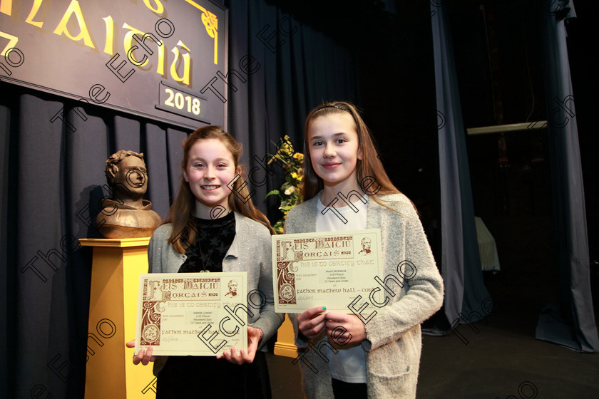 Feis30012018Tueo30 
 30
Joint 3rd place went to friends ; Isabelle Lenihan and Niamh McNabola from Innishannon and Aherla.
 EEjob 30/01/2018 
Feis Maiti 92nd Festival held in Fr. Matthew Hall 
Picture: Gerard Bonus

Instrumental Music. 
Class: 214: The Casey Perpetual Cup Woodwind Solo12 years and Under.