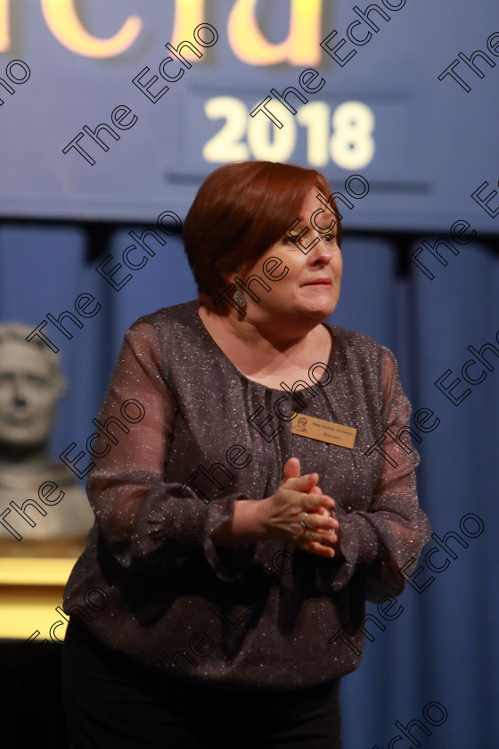 Feis12042018Thu35 
 35
Edel Burke introducing the Adjudicator.
 Singing Class: 84: The Sr. M. Benedicta Memorial Perpetual Cup Primary School Unison Choirs Section 1 Feis Maiti 92nd Festival held in Fr. Mathew Hall. EEjob 28/03/2018 Picture: Gerard Bonus