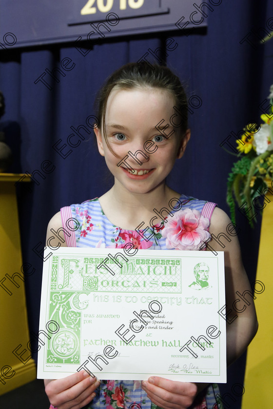 Feis25032018Sun31 
 31
Commended Brd OBrien from Mitchelstown.
 Speech and Drama Class: 365: Solo Verse Speaking Girls 10 Years and Under Section 5 Feis Maiti 92nd Festival held in Fr. Mathew Hall. EEjob 25/03/2018 Picture: Gerard Bonus