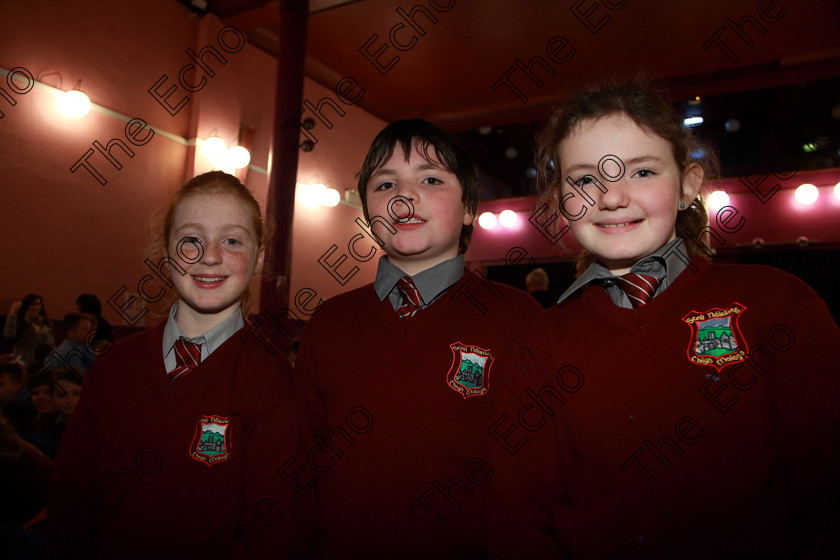 Feis13032019Wed05 
 5
Laura Sexton, Max De Foubert and Josephine Herkorn from Timoleague NS.

Feis Maiti 93rd Festival held in Fr. Mathew Hall. EEjob 13/03/2019. Picture: Gerard Bonus. 
Class: 486Action Verse The William OSullivan Memorial Perpetual Cup4thClass (a) Skeleton House Laurence Smith (b) Own Choice.1