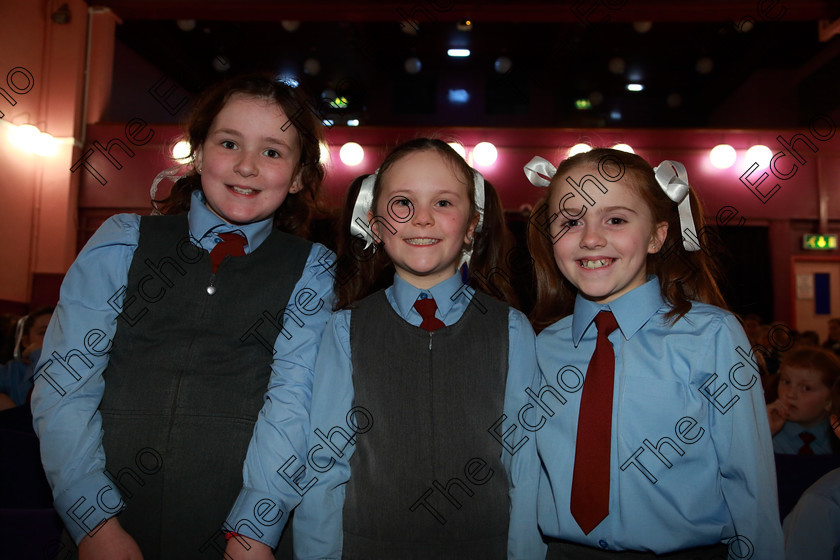 Feis13032019Wed04 
 4
Madhbh OShea, Ciara Molinet and Hannah Stapleton from 3rd Class Ovens.

Feis Maiti 93rd Festival held in Fr. Mathew Hall. EEjob 13/03/2019. Picture: Gerard Bonus. 
Class: 486Action Verse The William OSullivan Memorial Perpetual Cup4thClass (a) Skeleton House Laurence Smith (b) Own Choice.1