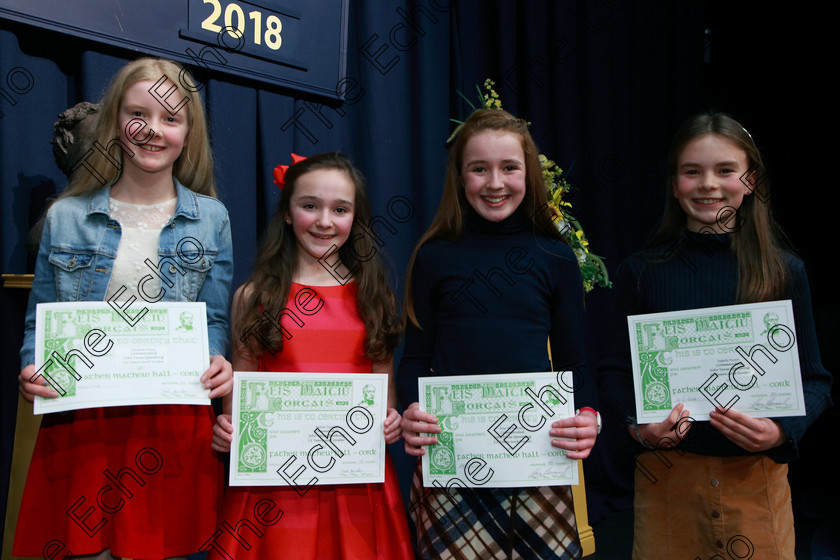 Feis26022018Mon12 
 12
Commended Elizabeth Dunne, Saoirse Twomey, Kate McSweeney and Isabelle Nestor from Glounthaune and Montenotte.
 Speech and Drama Class: 364: Solo Verse Speaking Girls 11 Years and Under Section 2 Feis Maiti 92nd Festival held in Fr. Mathew Hall. EEjob 26/02/2018 Picture: Gerard Bonus.