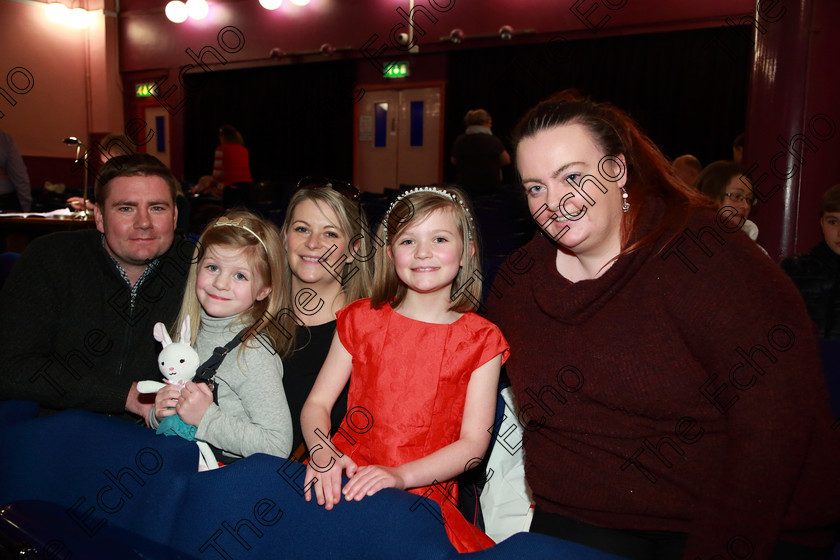 Feis0402109Mon06 
 Performer Aoife Farren from Co. Clare with her parents Danny and Denise, sister Cara and teacher Caithrona Moloney.

Class: 242: Violin Solo 8 Years and Under (a) CarsePetite Reverie (Classical Carse Bk.1) (b) Contrasting piece not to exceed 2 minutes.

Feis Maiti 93rd Festival held in Fr. Matthew Hall. EEjob 04/02/2019. Picture: Gerard Bonus