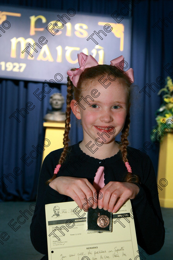 Feis11032018Sun68 
 68
Bronze Medallist Aoibhinn Delaney from Lehenaghmore. Speech and Drama Class: 368: Solo Verse Speaking Girls 7 Years and Under Section 5 Feis Maiti 92nd Festival held in Fr. Mathew Hall. EEjob 10/03/2018 Picture: Gerard Bonus.