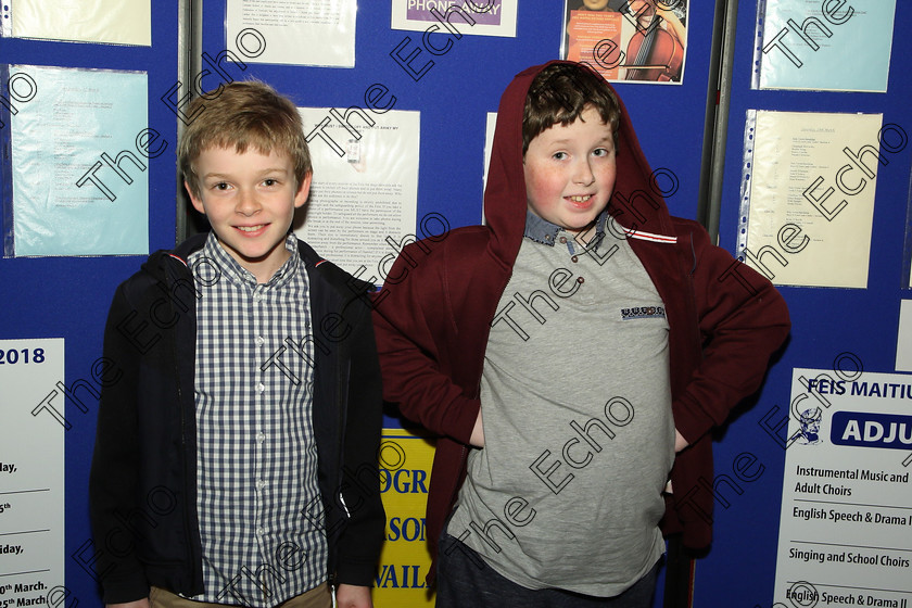 Feis15032018Thu07 
 7
Performers Jack Hogan and John Heffernan from Castletownroche and Whitegate.
 Speech and Drama Class: 378: Solo Verse Speaking Boys 11 Years and Under Section 2 Feis Maiti 92nd Festival held in Fr. Mathew Hall. EEjob 15/03/2018 Picture: Gerard Bonus.