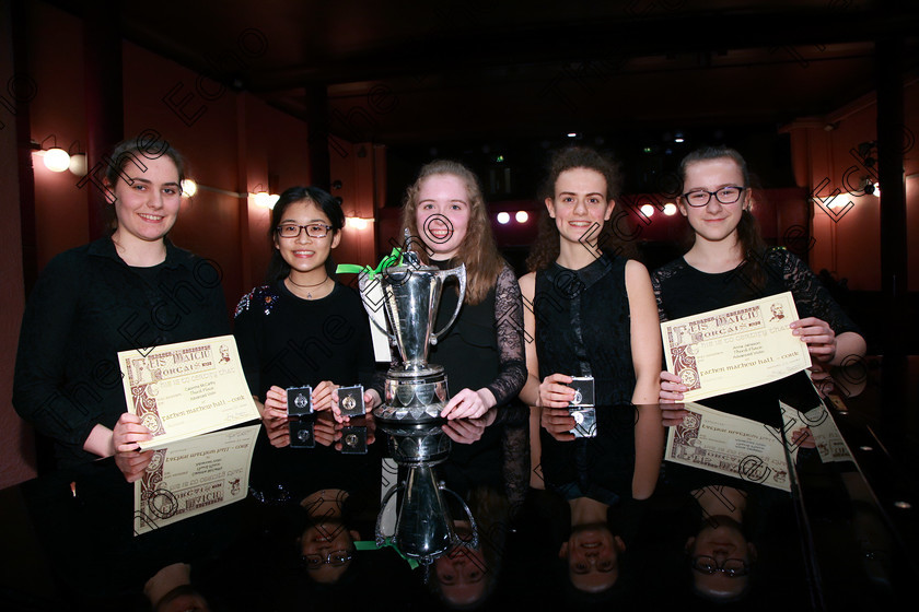 Feis31012018Wed50 
 50
Caoimhe McCarthy from Glanmire Joint 3rd place; Megan Chan from Blackrock Joint 2nd place and Silver Medallist; Helen Ruthledge from Blackrock Cup winner and Gold Medallist; Aislinn Donnelly from Lehenaghmore Joint 2nd place and Silver Medallist and Anna Jansson from Wilton Joint 3rd place. 
 Instrumental Music; Class: 236 The Shanahan & Co. Perpetual Cup: Advance Violin, one movement from a Concerto; Feis Maiti 92nd Festival held in Fr. Matthew Hall. EEjob 31/01/2018. Picture: Gerard Bonus.