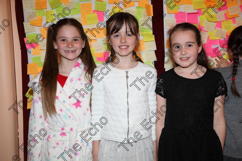 Feis02042019Tue09 
 9
Performers Ruby Duggan, Eve Lyons and Laura ONeill from Ballinlough, Carrigaline and Blackrock.

Rinn: 516: Bharslabhairt 9 Bliana DAois N Faoina, Roinn 1 Rogha Tinn - Gabriel Fitzmaurice. N L Stoirmiil - Maebh N Chrthaigh.

Feis Maiti 93rd Festival held in Fr. Mathew Hall. EEjob 02/04/2019. Picture: Gerard Bonus