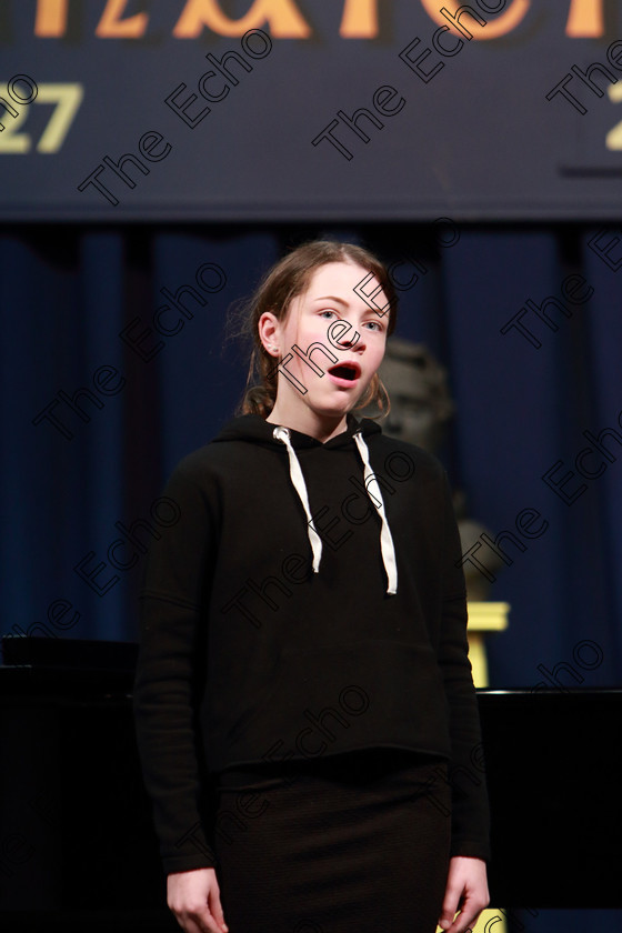 Feis26022019Tue35 
 35
Lucy Barry singing.

Class: 53: Girls Solo Singing 13 Years and UnderSection 1 John Rutter A Clare Benediction (Oxford University Press).

Feis Maiti 93rd Festival held in Fr. Mathew Hall. EEjob 26/02/2019. Picture: Gerard Bonus