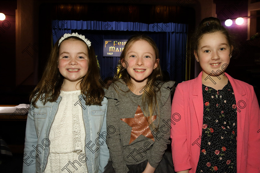 Feis25032018Sun66 
 66
Ava OBrien, Allison Tessier and Aoife Hickey from Frankfield and Passage West 
 Speech and Drama Class: 366: Solo Verse Speaking Girls 9 Years and Under Section 5 Feis Maiti 92nd Festival held in Fr. Mathew Hall. EEjob 25/03/2018 Picture: Gerard Bonus