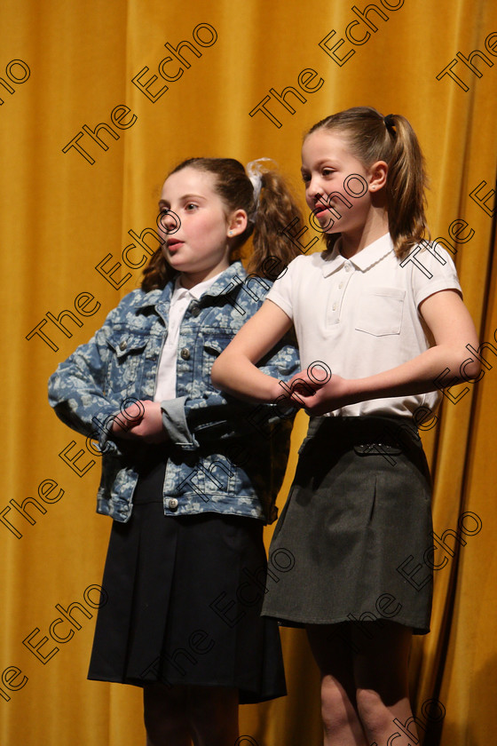 Feis24032018Sat31 
 31~32
Saoirse Moynihan and Ellen Cronin performing The Blessing in the Attic from A Little Princess.
 Speech and Drama Class: 312: Dramatic Duo 10 Years and Under Feis Maiti 92nd Festival held in Fr. Mathew Hall. EEjob 24/03/2018 Picture: Gerard Bonus