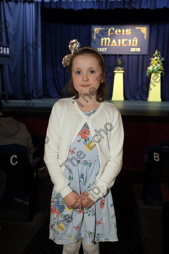 Feis30032019Sat44 
 44
1st time performer Rebecca Rose Crowley from Ballinhassig.

Class: 368: Solo Verse Speaking Girls 7 Years and Under Section 4 Either: The Mermaid Theresa Heine or Night Ride Celia Warren.

Feis Maiti 93rd Festival held in Fr. Mathew Hall. EEjob 30/03/2019. Picture: Gerard Bonus