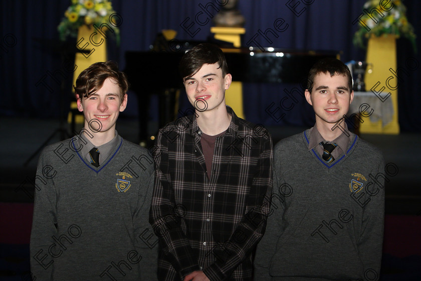 Feis27022018Tue15 
 15
Performers Oisn OSullivan, Sean Looney and James ALTchison from Rochestown College.
 Singing and School Choirs Class: 10: The Moffit Perpetual Cup Own Accompaniment Feis Maiti 92nd Festival held in Fr. Mathew Hall. EEjob 27/02/2018 Picture: Gerard Bonus.