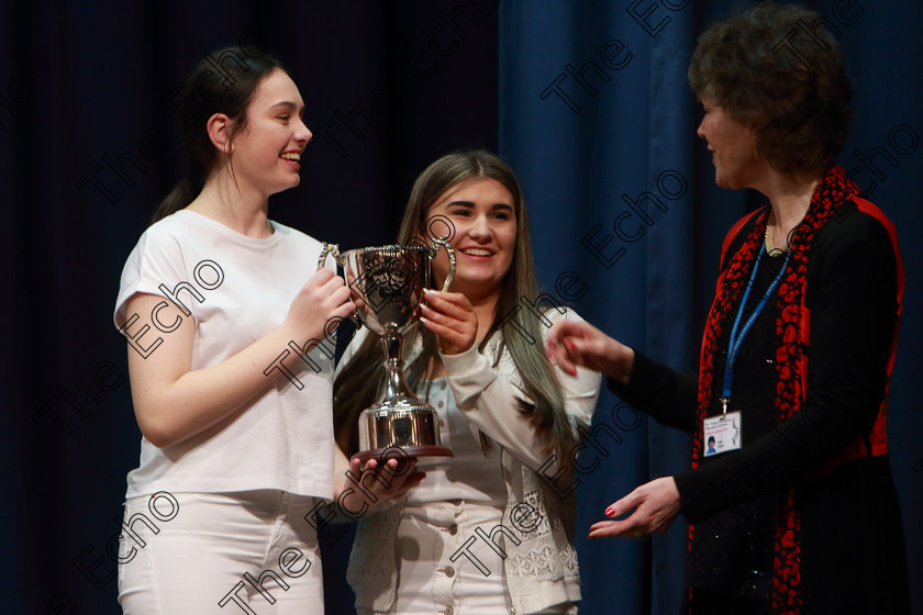 Feis28032019Thu44 
 44
Adjudicator Cally Foster presenting the Cup to Ciara Crowley and Kayanna Morrissey representing CADA Performers.

Class: 335: The Bryan Flynn Memorial Perpetual Cup Musical Drama Duo18 Years and Under A scene of dialogue, song and movement

Feis Maiti 93rd Festival held in Fr. Mathew Hall. EEjob 28/03/2019. Picture: Gerard Bonus