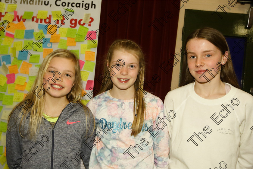 Feis24032018Sat03 
 3
Performers Ruby and Ella Lehane and Daire Healy from Rochestown.
 Speech and Drama Class: 363: Solo Verse Speaking Girls 12 Years and Under Section 2 Feis Maiti 92nd Festival held in Fr. Mathew Hall. EEjob 24/03/2018 Picture: Gerard Bonus