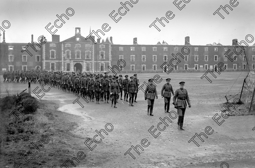 883750 
 For 'READY FOR TARK'
Members of the Irish Free State Army take over a ruined Michael (Collins) Barracks, Old Youghal Road, Cork at the end of the Civil War in 1923 Ref. 1549 old black and white soldiers troops