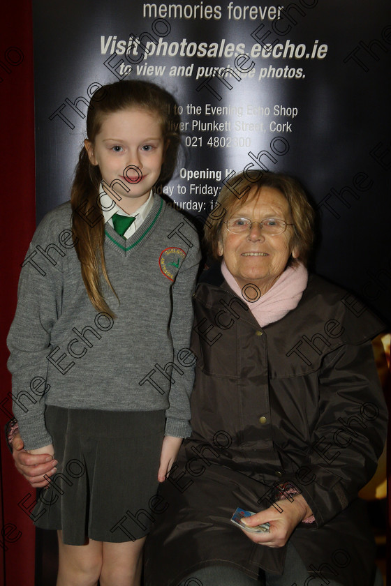 Feis23022018Fri50 
 50
Performer Saorla McHale from An Teaghlaigh Ballyphehane with her Gran Betty McHale.
 Speech and Drama Class: 476: The Peg OMahony Memorial Perpetual Cup Choral Speaking 4th Class Feis Maiti 92nd Festival held in Fr. Mathew Hall. EEjob 23/02/2018 Picture: Gerard Bonus.