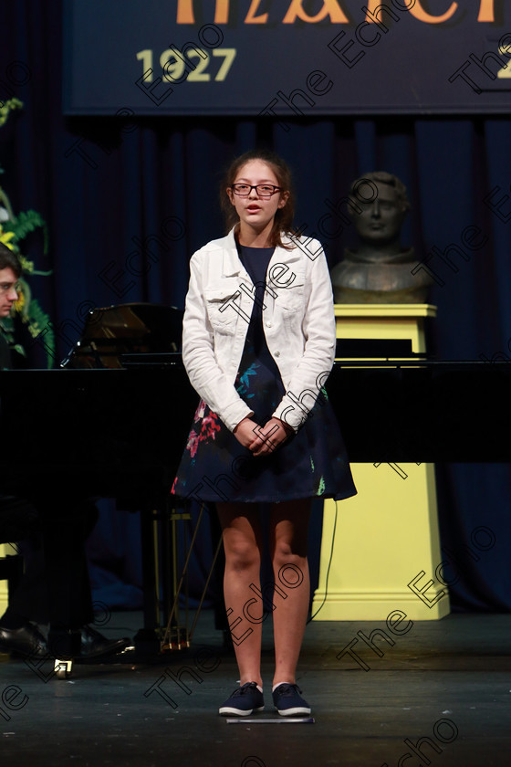 Feis04032019Mon08 
 8
Lily Boyd singing.

Class: 53: Girls Solo Singing 13 Years and UnderSection 2John Rutter A Clare Benediction (Oxford University Press).

Feis Maiti 93rd Festival held in Fr. Mathew Hall. EEjob 04/03/2019. Picture: Gerard Bonus