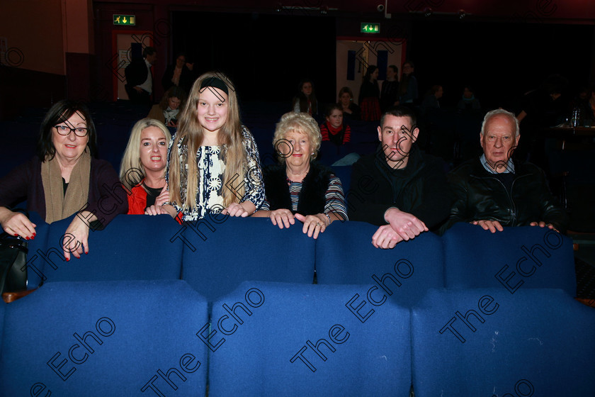 Feis20022018Tue25 
 25
Performer Chloe Hickey Bell from Passage West with her parents Aisling Hickey and Karl Bell, Nanny Eileen Hickey, Nanny Carrie Bell and Granada Bill Bell.

Speech and Drama Class: 364: Girls 11 Years and Under Section 1 Feis Maiti 92nd Festival held in Fr. Mathew Hall. EEjob 20/02/2018 Picture: Gerard Bonus.