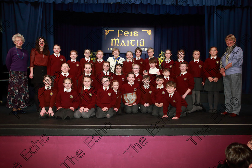 Feis28022019Thu53 
 53
52
Perpetual Trophy and Bursary Bursary Value 130 winners Gaelscoil U Eigeartaigh Cobh with Teacher Siobhn de Cgin;

Class: 85: The Soroptimist International (Cork) Perpetual Trophy and Bursary
Bursary Value 130 Unison or Part Choirs 13 Years and Under Two contrasting folk songs.

Feis Maiti 93rd Festival held in Fr. Mathew Hall. EEjob 28/02/2019. Picture: Gerard Bonus