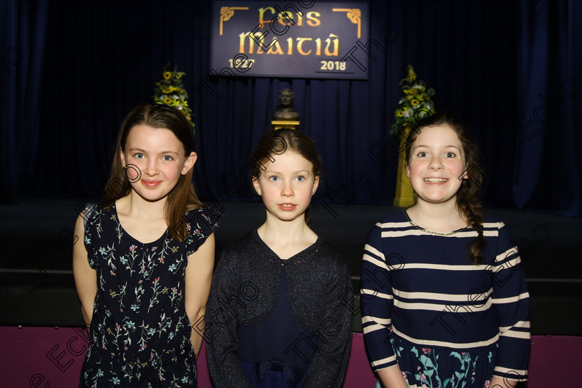 Feis25032018Sun29 
 29
Performers Olivia Lynch, Laura Moore and Saoirse Barry from Waterfall.
 Speech and Drama Class: 365: Solo Verse Speaking Girls 10 Years and Under Section 5 Feis Maiti 92nd Festival held in Fr. Mathew Hall. EEjob 25/03/2018 Picture: Gerard Bonus