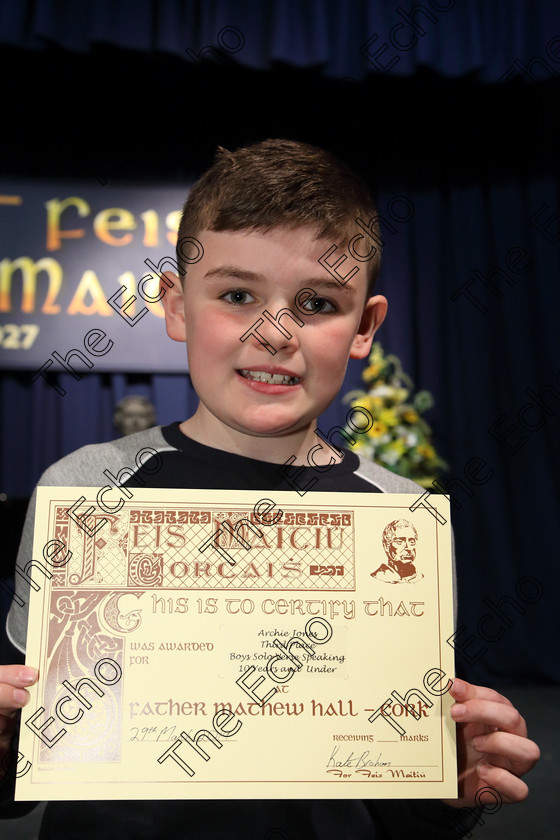 Feis29032019Fri17 
 17
3rd place Archie Jones from Douglas.

Class: 379: Solo Verse Speaking Boys 10 Years and Under Section 2 Either: November Night Countdown Moira Andrew or: Wellingtons Gareth Owen.

Feis Maiti 93rd Festival held in Fr. Mathew Hall. EEjob 29/03/2019. Picture: Gerard Bonus