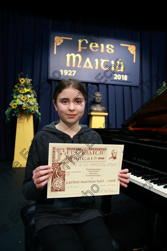 Feis03022018Sat13 
 13
Joint 3rd place Nicole Bermingham from Bishopstown.
 Instrumental Music Class: 166: Piano Solo 10 Years and Under Feis Maiti 92nd Festival held in Fr. Matthew Hall. EEjob 02/02/2018 Picture: Gerard Bonus.