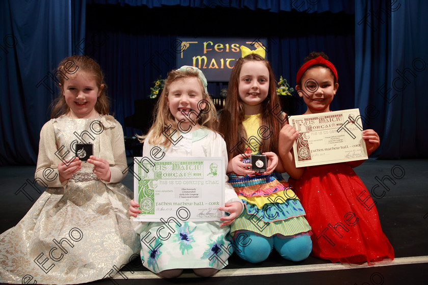 Feis26022019Tue17 
 17
Silver Medallist Emily Lynch from Glanmire; Commended Ellie Kennedy from Ballincollig; Bronze Medallist Layla Rose OShea from Glanmire and 3rd place Deirdre Sophia Considine from Glanmire.

Class: 56: 7 Years and Under arr. Herbert Hughes Little Boats (Boosey and Hawkes 20th Century Collection).

Feis Maiti 93rd Festival held in Fr. Mathew Hall. EEjob 26/02/2019. Picture: Gerard Bonus