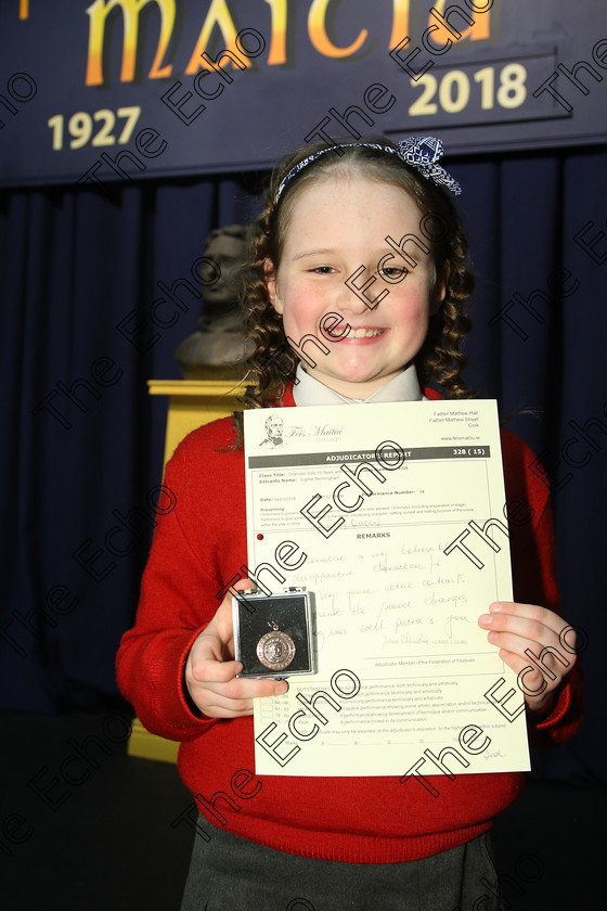 Feis14032018Wed33 
 33
Bronze Medallist Sophie Bermingham from Carrigaline for her performance of The Fairy Queen. 
 Speech and Drama Class: 328: The Fr. Nessan Shaw Memorial Perpetual Cup Dramatic Solo 10 Years and Under Section1Feis Maiti 92nd Festival held in Fr. Mathew Hall. EEjob 14/03/2018 Picture: Gerard Bonus.