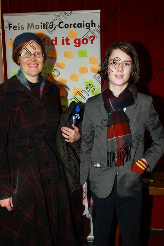 Feis0602109Wed15 
 15
Performer Ambhlaibh  Sochin with his mother Trionn N Shochin from Fermoy.

Class: 160: The Kathleen Davis Memorial Perpetual Cup Piano Repertoire 12Years and Under Programme of contrasting style and period, time limit 10 minutes.

Feis Maiti 93rd Festival held in Fr. Matthew Hall. EEjob 06/02/2019. Picture: Gerard Bonus