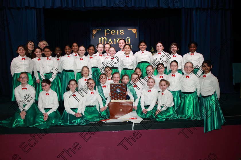 Feis28022018Wed11 
 On a snowy day only one choir made it into the hall for their performance, Scoil mhuire, Ballincollig braved the elements, snow and ice and totally enthralled the adjudicator, Marilynne Davies that she asked them to perform again and they did, spectacularly, showing their skill and talents so well that they were awarded the highest mark of 90 points, a rare achievement made all the more special on a day that most schools were closed due to weather and also making the choirs first visit to eh Feis performing a medley from Mary Poppins during the The Pam Golden Perpetual Cup Group Action Songs Primary Schools Class 104 Feis Maiti 92nd Festival held in Fr. Mathew Hall. EEjob 27/02/2018 Picture: Gerard Bonus.