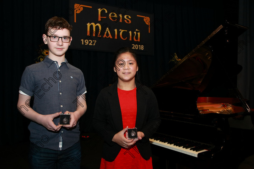 Feis29012018Mon18 
 18
Cian  hAnnrachin and Arianne Mallari Joint Bronze Medallists from Carrigaline.
 EEjob 29/01/2018 
Feis Maiti 92nd Festival held in Fr. Matthew Hall 
Picture: Gerard Bonus

Class: 165: Piano Solo 12 years and Under