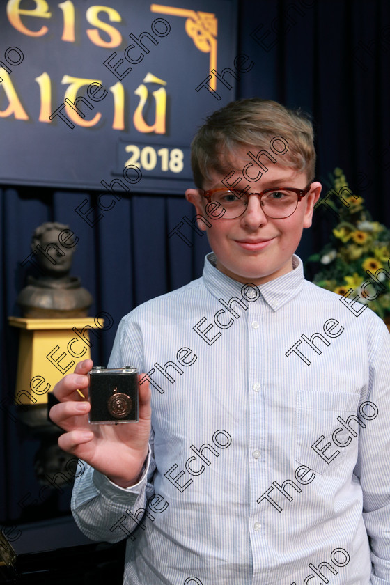 Feis07032018Wed43 
 43
Bronze Medallist Oskar Smith from Blackrock for his performance of Larger Than Life from My Favourite Year.
 Singing and School Choirs Class: 112: The C.A.D.A. Perpetual Trophy Solo Action Song 14 Years and Under Section 1 Feis Maiti 92nd Festival held in Fr. Mathew Hall. EEjob 06/03/2018 Picture: Gerard Bonus.