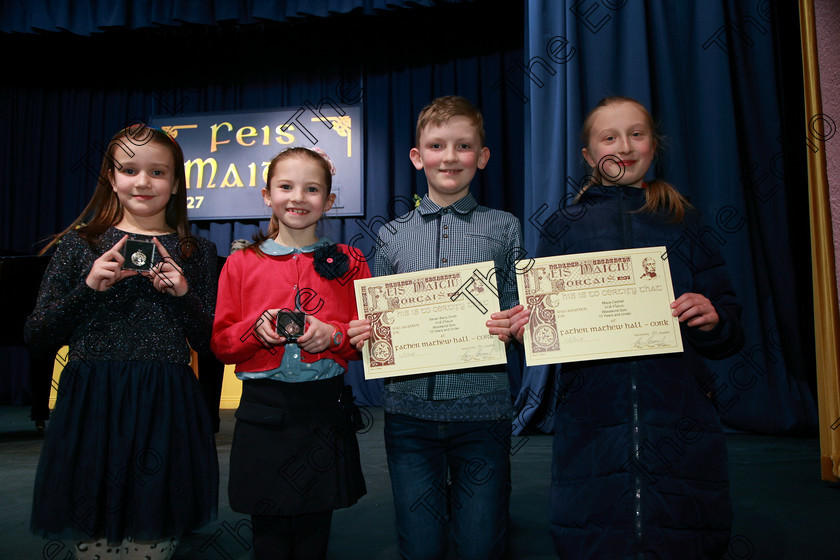 Feis05022018Mon01 
 1
Silver Medallist Clodagh Sweeney from Rochestown, Bronze Medallist Sin Sweeney from Ovens, joint 3rd place Senan Barry Smith from Ovens and Maya Cahill from Douglas.
 Instrumental Music Class: 215: Woodwind Solo10 Years and Under Feis Maiti 92nd Festival held in Fr. Matthew Hall. EEjob 05/02/2018 Picture: Gerard Bonus.