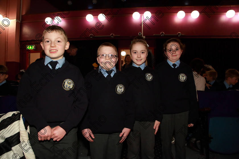 Feis20032019Wed12 
 12
Samuel Long, Robert and Lucy Gagnon and Lily Hosford from Vicarstown NS.

Class: 476: The Peg OMahony Memorial Perpetual Cup Choral Speaking 4th Class (a) The Three Little Pigs Marian Swinger (b) Own Choice.

Feis Maiti 93rd Festival held in Fr. Mathew Hall. EEjob 20/03/2019. Picture: Gerard Bonus.