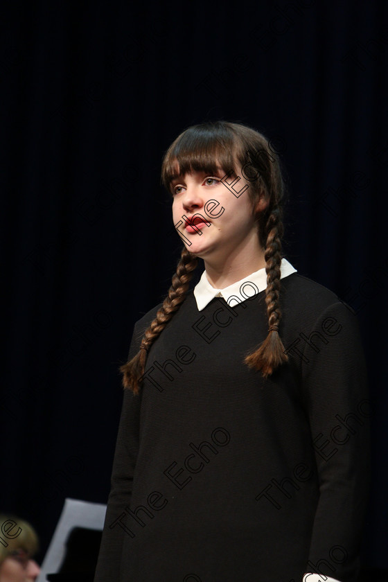 Feis07032018Wed28 
 28
Silver for Ava Hennessy performing Pulled from Adams Family.
 Singing and School Choirs Class: 112: The C.A.D.A. Perpetual Trophy Solo Action Song 14 Years and Under Section 1 Feis Maiti 92nd Festival held in Fr. Mathew Hall. EEjob 06/03/2018 Picture: Gerard Bonus.