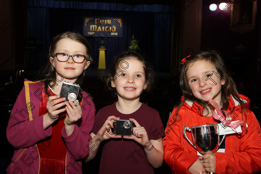 Feis22032018Thu39 
 39
Bronze Medallist Chloe  Nan, Silver Medallist Lily De Barra and Overall Cup winner and Silver Medallist Ellie Long all from Glanmire.
 Labhairt na Filocht agus Mreanna Drmaochta Class: 517: Corn Helen Bharslabhairt 7 Bliana DAois N Faoina Roinn 2 Feis Maiti 92nd Festival held in Fr. Mathew Hall. EEjob 22/03/2018 Picture: Gerard Bonus