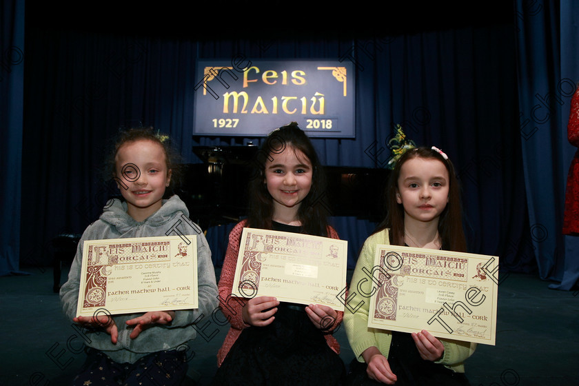 Feis07022018Wed11 
 11
Joint 3rd place Caoimhe Murphy from Blackrock; Jessica McCrohan from Killarney and Lauren Casey from Killarney.
 Instrumental Music Class: 167: Piano Solo8 Years and Under Feis Maiti 92nd Festival held in Fr. Mathew Hall. EEjob 05/02/2018 Picture: Gerard Bonus.