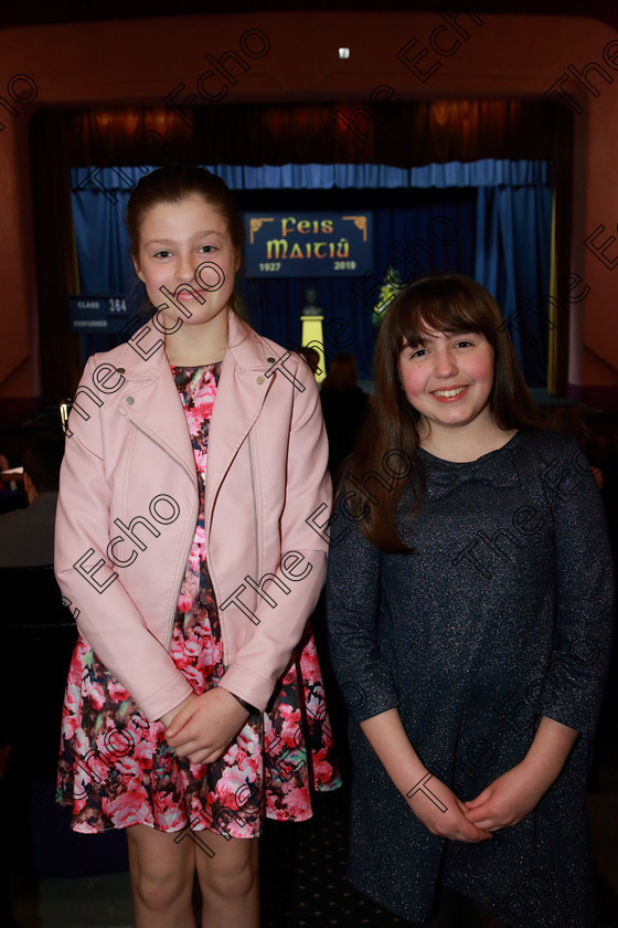 Feis19032019Tue31 
 31
Jill McCarthy from Barryroe and Isobel OCallaghan from Knockraha.

Class: 364: Solo Verse Speaking Girls 11 Years and Under Section 2 Either: Cat Mary Britton Miller or: The Dark James Carter.

Feis Maiti 93rd Festival held in Fr. Mathew Hall. EEjob 19/03/2019. Picture: Gerard Bonus.