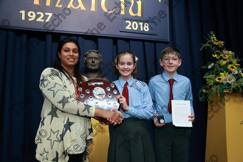 Feis21022018Wed44(1) 
 44
Shanika Fernando from the The Sri Lanka Festival presenting the trophy to representatives of Ovens NS 6th Class. 
 Speech and Drama Classes: 485: Action Verse The OBrien Perpetual Cup5th Class and Class: 484: The Sri Lanka Festival Perpetual Trophy 6th Class, Feis Maiti 92nd Festival held in Fr. Mathew Hall. EEjob 21/02/2018 Picture: Gerard Bonus.