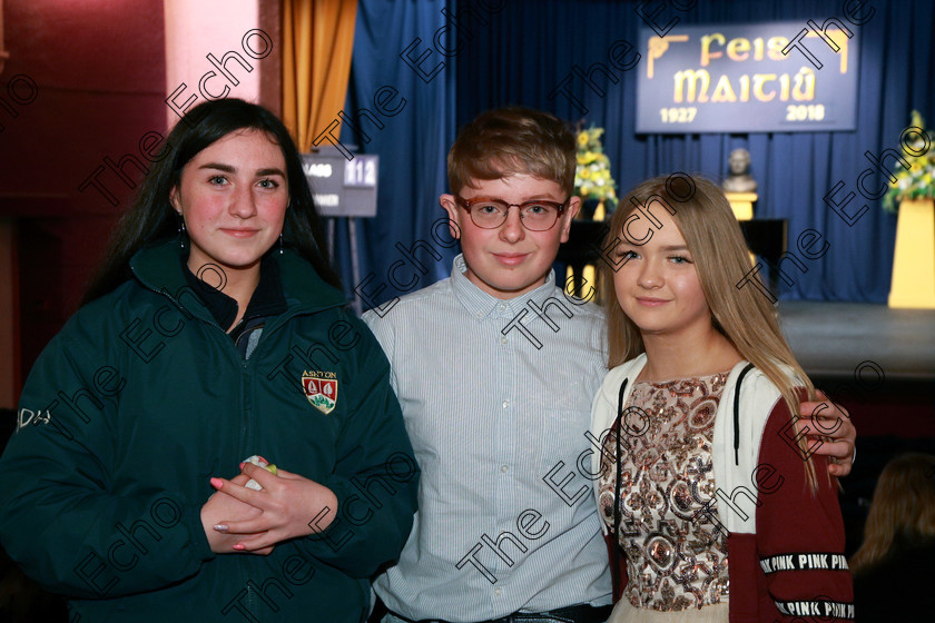 Feis07032018Wed36 
 36
Briona Dolan from Kinsale supporting performers Oskar Smith from Blackrock and Francesca Lewis from Ballygarvan.
 Singing and School Choirs Class: 112: The C.A.D.A. Perpetual Trophy Solo Action Song 14 Years and Under Section 1 Feis Maiti 92nd Festival held in Fr. Mathew Hall. EEjob 06/03/2018 Picture: Gerard Bonus.