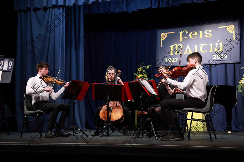 Feis10022019Sun39 
 39
The Crescendo Quartet; Robert Dunne, Ashling Cronin, Kate Tompson, and James Dunne.

Class: 269: The Lane Perpetual Cup Chamber Music 18 Years and Under
Two Contrasting Pieces, not to exceed 12 minutes

Feis Maiti 93rd Festival held in Fr. Matthew Hall. EEjob 10/02/2019. Picture: Gerard Bonus