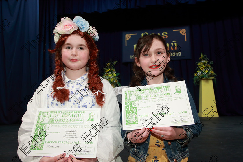 Feis08032019Fri25 
 25
Commended Aisling Kelleher from Saleen and Amelia Sheehan from Carrigtwohill.

Class: 328: The Fr. Nessan Shaw Memorial Perpetual Cup Dramatic Solo 10YearsandUnder Section 1 A Solo Dramatic Scene not to exceed 4 minutes.

Feis Maiti 93rd Festival held in Fr. Mathew Hall. EEjob 08/03/2019. Picture: Gerard Bonus