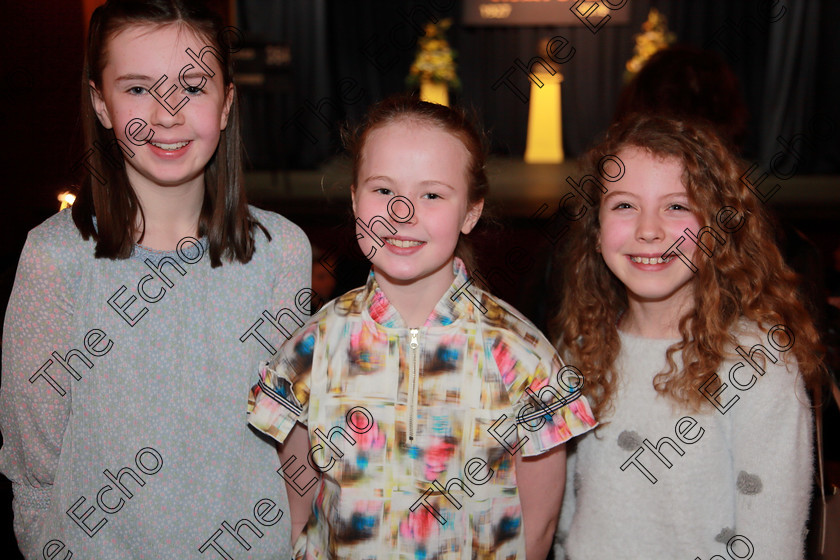 Feis12032019Tue07 
 7
Performers Rebecca Walsh Aoibhe Sheehan and Anna Lavane from Douglas;

Class: 364: Solo Verse Speaking Girls 11 Years and Under Section 1 Either: Cat Mary Britton Miller or: The Dark James Carter.

Feis Maiti 93rd Festival held in Fr. Mathew Hall. EEjob 12/03/2019. Picture: Gerard Bonus.